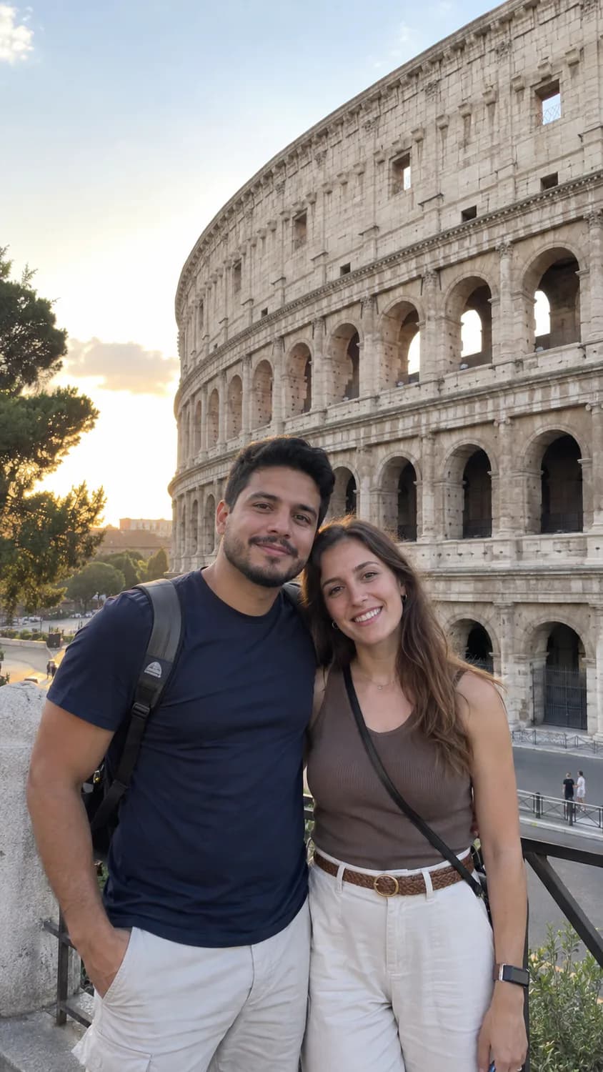 Pareja frente al Coliseo de Roma